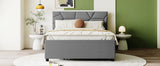 Full Size Upholstered Platform Bed with Brick Pattern Headboard and Twin Size Trundle, Linen Fabric, 49640107