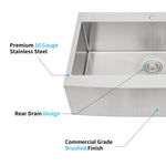 ZUN 33x22x10"Farmhouse Apron Single Bowl Stainless Steel Kitchen Sink W2898P228903