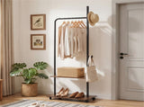 Industrial Rolling Clothing Rack with 2 Wooden Shelves & Hooks, Freestanding Garment Rack for 80127414