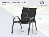 Black 2 Pack Stackable Patio Dining Chairs, Ergonomic Steel Frame Breathable Fabric Outdoor Chairs 20857821