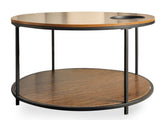 Round coffee table in antique wood color, 34.64-inch living room coffee table, a simple tabletop W1911P371570