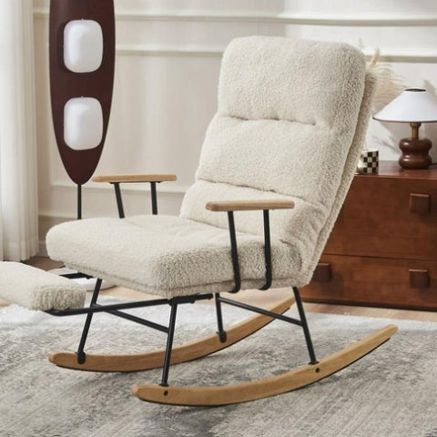 ZUN Modern Teddy Gliding Rocking Chair with High Back, Retractable Footrest, and Adjustable Back Angle W2012137612