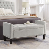 Upholstered Tufted Button Storage Bench with nails trim,Entryway Living Room Soft Padded Seat with W2186139087