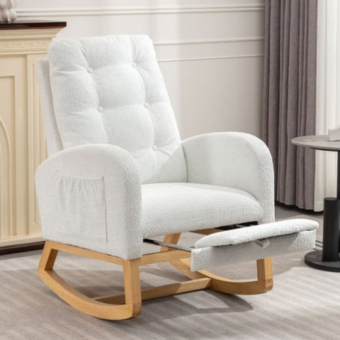 ZUN Accent Rocking Chair with Footrest High Back Rubber Wood Rocking Legs Bedroom Living Space 26.77D X W2231P143508