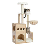 ZUN Modern Luxury Cat Tree Wooden Multi-Level Cat Tower Cat Sky Castle With 2 Cozy Condos, Cozy Perch, 30428958