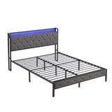 Full Bed Frame Storage Headboard, Charging Station and LED Lights, Upholstered Platform Bed 42481960