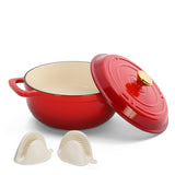 Cast iron 5QT cooking pot - Gradient red - Includes two silicone gloves - Enamel pot 72490556