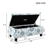 Luxury Storage Ottoman with Floral Patterned Fabric, Soft-Close Hinges, Multi-Functional Footrest & N767P257582F
