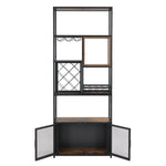 ZUN 82.7" Industrial Tall Black Bar Wine Rack Cabinet with Glass Holder Wood Home Bar Cabinet 05677437