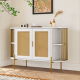 TREXM 2-Door Elegant Curved Dining Cabinet with Gold Trim and Woven Rattan Doors for Dining Room N715P172740K
