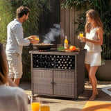 ZUN Outdoor Bar Cart with Storage Cabinet, Patio Wicker Sideboard Buffet Cabinet Prep Table, Outside 65724130