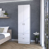 ZUN Tall Mayer Wardrobe in Melamine with Two Doors and Two Drawers B128P203060