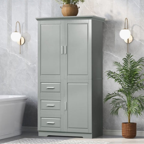 ZUN Tall and Wide Storage Cabinet with Doors for Bathroom/Office, Three Drawers, Grey WF299285AAG