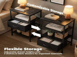 Bedside Table Charging Station Nightstand with USB/C Ports, Adjustable Drawers, 3-Tier Storage Shelf 50066744