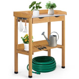 Outdoor Garden Potting Bench Table, Wooden Horticulture Planting Worstation with Metal Tabletop, 2 74289358