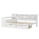 Wooden L-Shape Daybed with Seven Storage Cabinets and Two Storage Drawers, Multi-functional Bed with 74696314