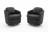 035-Linen Fabric Swivel Accent Chair With Soild Wood Round Brown Base Leg,Dark Gray W527134468