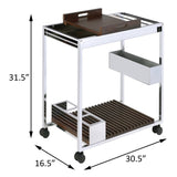 Chrome and Brown Serving Cart with Stemware Shelf B062P184578