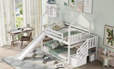 ZUN Twin over Twin House Bunk Bed with Convertible Slide,Storage Staircase,White 21924121