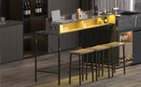 59 inch bar table, dining table, sofa table with power socket and LED light, 3 saddle stools, W2972P313230