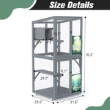 70-Inch Cat Window Catio House, Outdoor Wood Cat Enclosure with Wheels, Platforms, Resting Condo, W2181P356035