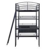 ZUN Twin Size Loft Bed with 4 Layers of Shelves and L-shaped Desk, Stylish Metal Frame Bed with a set of 62535141