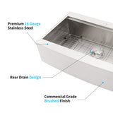 ZUN 33x22x10"Farmhouse Apron Single Bowl Stainless Steel Kitchen Sink with Workstation W2898P228904