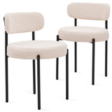 Set of 2 Modern Dining Chairs, White Boucle Upholstery with Curved Backrest & Black Metal Legs, T3661P338414