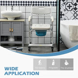 Gray Shower Commode Wheelchair, Waterproof Rolling Over Toilet Chair with Padded Seat 33724460
