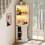 ZUN 67.7" Corner Bar Cabinet with Power Outlet, Farmhouse Wine Bar Cabinet with Adjustable Shelves for WF323408AAK