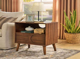 Mid Century Modern Fluted Nightstand with Charging Station USB Ports & Outlet Hole & 4 Solid Wood W1801P288512