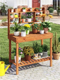 61" Wooden Gardening Worktable Flip-Up Tabletop Hidden Compartment, 3-Tier Storage, 35lbs Net, 36277238