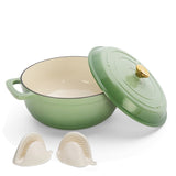 Cast iron 5QT cooking pot - Gradient green - includes two silicone gloves - Enamel pot 72386138