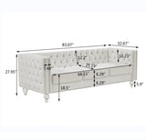 Beige, Three-seater Sofa, Velvet Crystal Buckle Upholstery Sofa, Crystal Feet, Removable Cushion, 09555906
