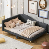 Full Size Upholstered Daybed with Headboard and Armrest, Support Legs, Grey WF318303AAE