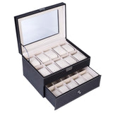 ZUN 20 Compartments Dual Layers Elegant Wooden Watch Collection Box Black 74095307