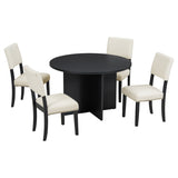 ZUN Modern 5-Piece Round Dining Table Set Pedestal Kitchen Table Set with 4 Upholstered Dining Chairs 95903976