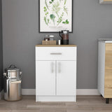 Pantry Organizer Cabinet 33" H, One Drawer, Two Interior Shelves, Two Doors, White/Light Oak B097120607