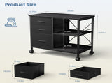 Rolling File Cabinet with Adjustable Shelf 3 Fabric Drawers Lockable Wheels, Black 66072563