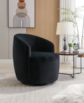 ZUN Velvet Fabric Swivel Accent Armchair Barrel Chair With Black Powder Coating Metal Ring,Black 52093817