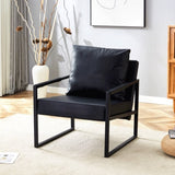 A set of 1 Classic Black PU Leather and Metal Frame Sofa -Ergonomically designed, a perfect blend of W3226P279067