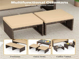 Outdoor Patio Furniture Set, PE Rattan Loveseat 2 Ottomans Removable Cushions Metal Frame 72012143