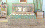 Queen Upholstered Platform Bed with Twin Size Trundle and Two Drawers, Beige 25388983