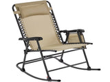 Outdoor Rocking Lounge Chair with Headrest Pillow, Beige 59117429