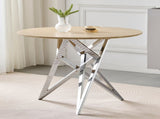 37Inch Round Dining Table, Small Round Kitchen Table With Silver Metal Legs, Suitable For 2 To 4 W3357P395501