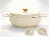 Cast iron 5QT cooking pot - ceramic white - comes with two silicone gloves - Enamel pot 06079080