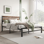 ZUN Full Size Platform Bed Frame with Rustic Vintage Wood Headboard, Strong Metal Slats Support Mattress 72215033