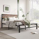 ZUN Full Size Platform Bed Frame with Rustic Vintage Wood Headboard, Strong Metal Slats Support Mattress 72215033