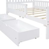 Twin Size Wood Platform Bed with Guardrails on Both Sides and Two Storage Drawers ,White N733P172696K