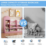 Pink Kids Wooden Bookshelf Toy Storage Organizer with Bookcase, Kid's Bin Storage Unit with 6 W2876P233556